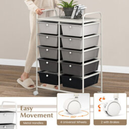Costway 10 Drawers Storage Trolley Mobile Rolling Utility Cart Home Office Organizer - thumbnail 4
