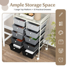 Costway 10 Drawers Storage Trolley Mobile Rolling Utility Cart Home Office Organizer - thumbnail 3