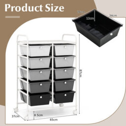 Costway 10 Drawers Storage Trolley Mobile Rolling Utility Cart Home Office Organizer - thumbnail 2