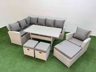 Fimous 10 Seater Rattan Garden Furniture Set Outdoor Patio Dining Corner Sofa Sets With Dining Table Chair 3 Footstools - image 1