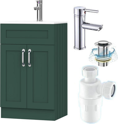 Belofay 500mm Bathroom Vanity Unit With Basin, White Ceramic Bathroom Sink With Trap And Waste, No Tap Included(Crawley Green) - image 1