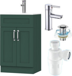 Belofay 500mm Bathroom Vanity Unit With Basin, White Ceramic Bathroom Sink With Trap And Waste, No Tap Included(Crawley Green) - thumbnail 1