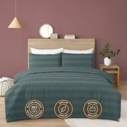 MHG Textiles Waffle Stripe Duvet Cover Set - Soft 200Tc Polycotton Blend, Hotel Quality Bedding - (Single, Marley) - thumbnail 7