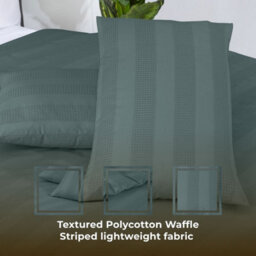 MHG Textiles Waffle Stripe Duvet Cover Set - Soft 200Tc Polycotton Blend, Hotel Quality Bedding - (Single, Marley) - thumbnail 4