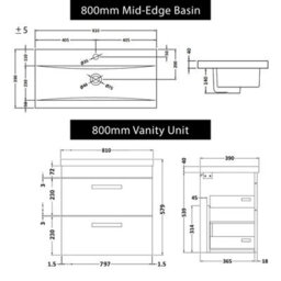 Royal Bathrooms Turin 800mm Wall Hung Vanity Unit 2 Drawer Hale Black With Black Basin & Handles - thumbnail 8