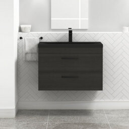 Royal Bathrooms Turin 800mm Wall Hung Vanity Unit 2 Drawer Hale Black With Black Basin & Handles