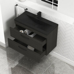Royal Bathrooms Turin 800mm Wall Hung Vanity Unit 2 Drawer Hale Black With Black Basin & Handles - thumbnail 6