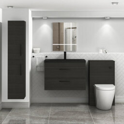 Royal Bathrooms Turin 800mm Wall Hung Vanity Unit 2 Drawer Hale Black With Black Basin & Handles - thumbnail 5