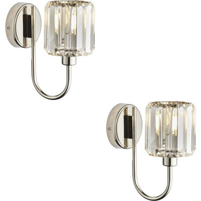 Loops 2 Pack Indoor Bright Nickel Plate Wall Light - Clear Glass Shade - Dimmable 6W Led E14 - image 1