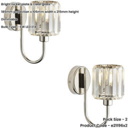 Loops 2 Pack Indoor Bright Nickel Plate Wall Light - Clear Glass Shade - Dimmable 6W Led E14 - thumbnail 2