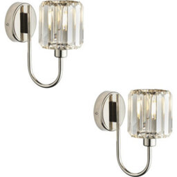 Loops 2 Pack Indoor Bright Nickel Plate Wall Light - Clear Glass Shade - Dimmable 6W Led E14 - thumbnail 1