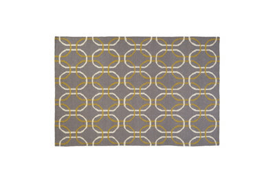 Orsina Grey White And Green Rug, Modern Hand Woven Flatweave Rug With Geometric Oval Pattern, Durable Cotton - image 1