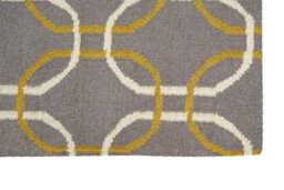 Orsina Grey White And Green Rug, Modern Hand Woven Flatweave Rug With Geometric Oval Pattern, Durable Cotton - thumbnail 3