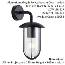 Textured Black Outdoor Wall Light - Clear Shade - Classic Exterior Light Fitting - thumbnail 2