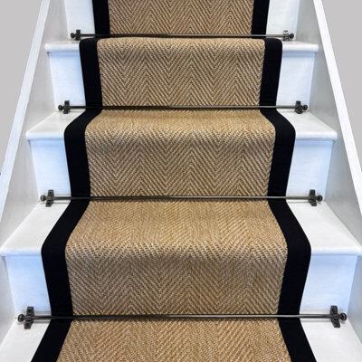 RainbowHome Herringbone New England Beige Stair Runner Black Border 60 700 - image 1
