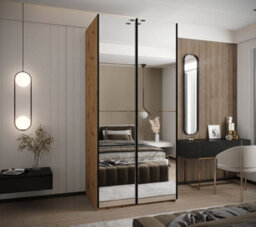 Arte Trosa Ii Oak Artisan Mirrored Sliding Door Wardrobe W1100mm H2450mm D640mm With Black Steel Handles - thumbnail 2