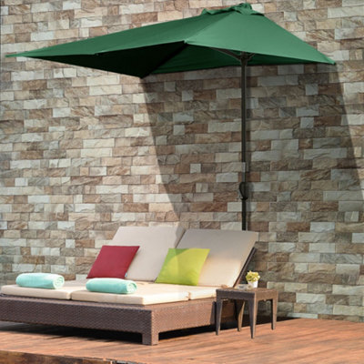 Outsunny 2.3M Garden Balcony Half Round Umbrella Metal Parasol Umbrella Green - image 1