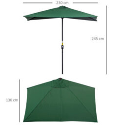 Outsunny 2.3M Garden Balcony Half Round Umbrella Metal Parasol Umbrella Green - thumbnail 3