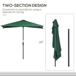 Outsunny 2.3M Garden Balcony Half Round Umbrella Metal Parasol Umbrella Green - thumbnail 5