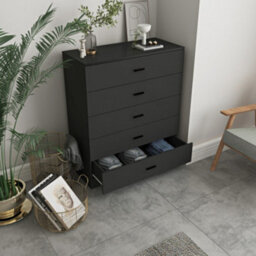 Urbn-Living Urbnliving Height 90.5Cm 5 Drawer Wooden Bedroom Chest Cabinet Modern Black Carcass And Black Drawers Wide Storage Cupboard Closet - thumbnail 3