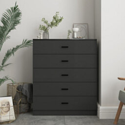 Urbn-Living Urbnliving Height 90.5Cm 5 Drawer Wooden Bedroom Chest Cabinet Modern Black Carcass And Black Drawers Wide Storage Cupboard Closet - thumbnail 2