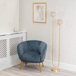 Valuelights Chessy Gold Metal Bar 2 Way Dual Floor Lamp With Amber Ribbed Glass Globe Shades - Led Bulbs Included - thumbnail 4