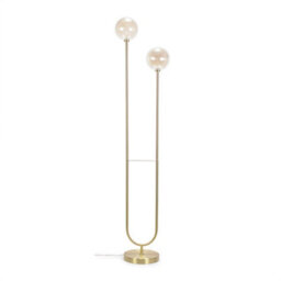 Valuelights Chessy Gold Metal Bar 2 Way Dual Floor Lamp With Amber Ribbed Glass Globe Shades - Led Bulbs Included - thumbnail 2