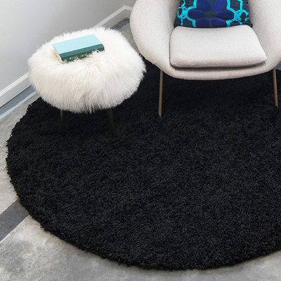 Bravich Black Thick Shaggy Circle Rug - California - 120Cm - image 1