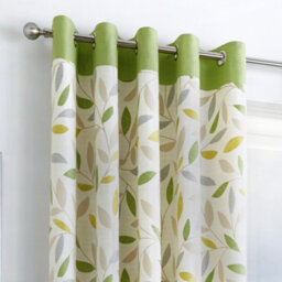 Fusion Beechwood Leaf Trail Pair Of 100% Cotton Green Eyelet Curtains - thumbnail 2