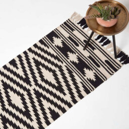 Homescapes Dinan Black & White Kilim Runner Cotton Rug 66 X 200 Cm - thumbnail 1