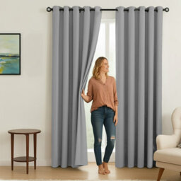 Oxford Homeware Plain Light Grey 230Gsm Blackout Curtain Thermal Insulated Eyelet For Living Room Curtain Pair (W)168Cm X (L)228Cm - thumbnail 2