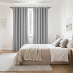 Oxford Homeware Plain Light Grey 230Gsm Blackout Curtain Thermal Insulated Eyelet For Living Room Curtain Pair (W)168Cm X (L)228Cm - thumbnail 9