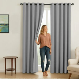 Oxford Homeware Plain Light Grey 230Gsm Blackout Curtain Thermal Insulated Eyelet For Living Room Curtain Pair (W)168Cm X (L)228Cm - thumbnail 8