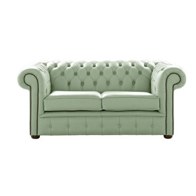 Chesterfield 2 Seater Shelly Thyme Green Leather Sofa Settee Bespoke In Classic Style - image 1