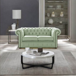Chesterfield 2 Seater Shelly Thyme Green Leather Sofa Settee Bespoke In Classic Style - thumbnail 2