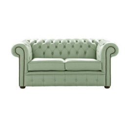 Chesterfield 2 Seater Shelly Thyme Green Leather Sofa Settee Bespoke In Classic Style - thumbnail 1