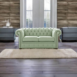 Chesterfield 2 Seater Shelly Thyme Green Leather Sofa Settee Bespoke In Classic Style - thumbnail 3