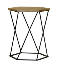 Buttercup Farm Ravi Hexagnol Lamp Table With Iron Base - Mango Wood/iron - L41 X W36 X H48 Cm - Mango Light Finish
