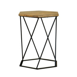 Buttercup Farm Ravi Hexagnol Lamp Table With Iron Base - Mango Wood/iron - L41 X W36 X H48 Cm - Mango Light Finish - thumbnail 3