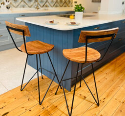 Kitchen Breakfast Bar Stool Wood & Metal With Backrest - Solid Mango Wood Kitchen Stool Industrial Style - 65Cm Seat Height - thumbnail 3