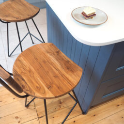 Kitchen Breakfast Bar Stool Wood & Metal With Backrest - Solid Mango Wood Kitchen Stool Industrial Style - 65Cm Seat Height - thumbnail 4