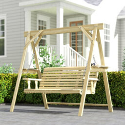 Outsunny 3 Seater Wooden Garden Swing Chair With Side Tables - thumbnail 9