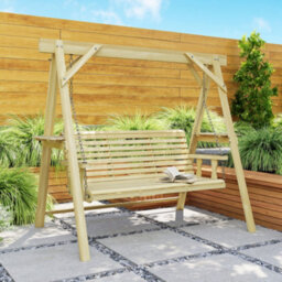Outsunny 3 Seater Wooden Garden Swing Chair With Side Tables - thumbnail 8