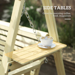 Outsunny 3 Seater Wooden Garden Swing Chair With Side Tables - thumbnail 5