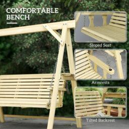 Outsunny 3 Seater Wooden Garden Swing Chair With Side Tables - thumbnail 7