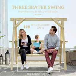 Outsunny 3 Seater Wooden Garden Swing Chair With Side Tables - thumbnail 4