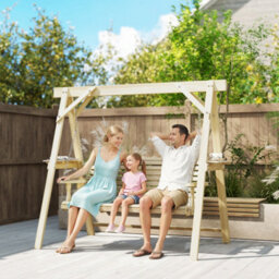 Outsunny 3 Seater Wooden Garden Swing Chair With Side Tables - thumbnail 1