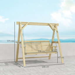 Outsunny 3 Seater Wooden Garden Swing Chair With Side Tables - thumbnail 3