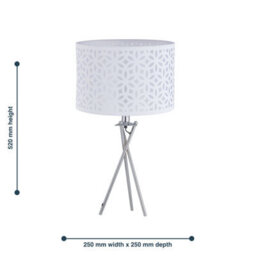 First Choice Lighting Set Of 2 Chrome Tripod Table Lamps With White Laser Cut Shades - thumbnail 7