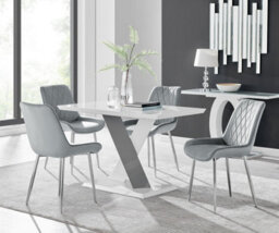 Furniturebox Uk Monza 4 White/grey Dining Table & 4 Grey Pesaro Silver Leg Chairs - thumbnail 1